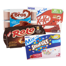 Bros krakend mousse, Rolo crème dessert, Kitkat of Smarties